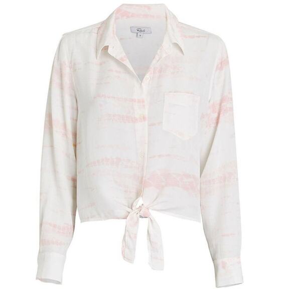 Rails Val Tie-dye Pink and White 100% Silk Button-down Shirt size xs - Picture 2 of 10